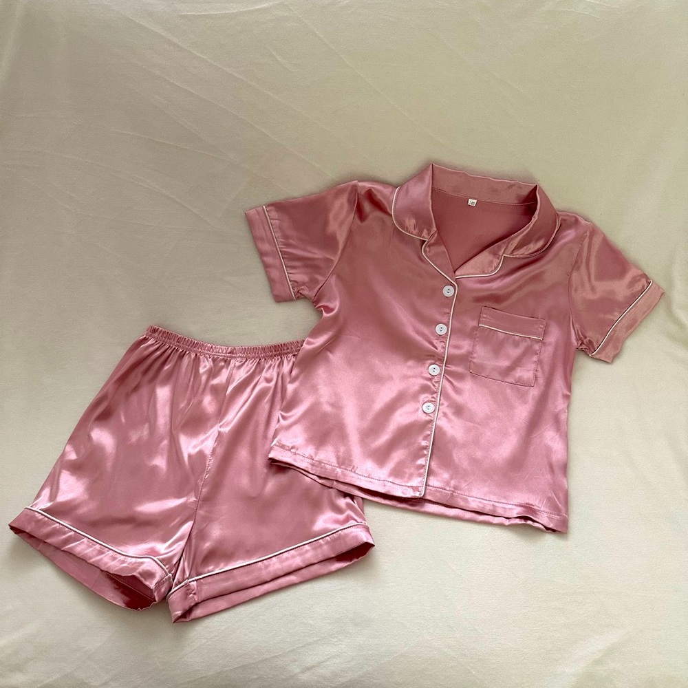 Kids satin pink two piece pajama set